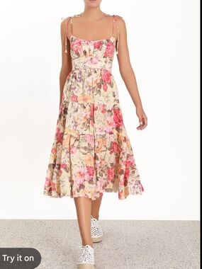 💕Zimmermann Honour Floral Tie Shoulder dress Midi - size 1💐